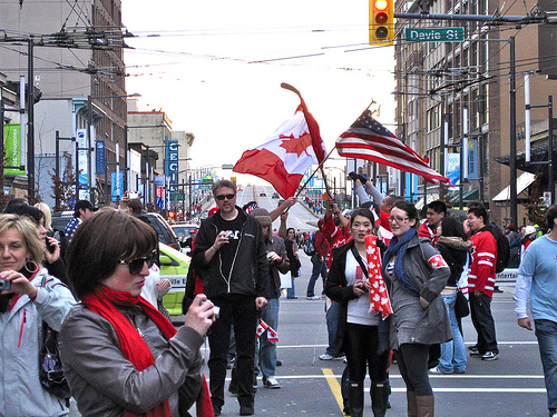 Downtown Vancouver After Canada Hockey GOLD!