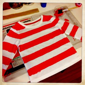 Waldo shirt, in progress Halloween costume in progress