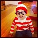 Owen's on and off obsessed with the books, so Halloween was a no-brainer. A knitted toque and red fabric paint were just the thing.