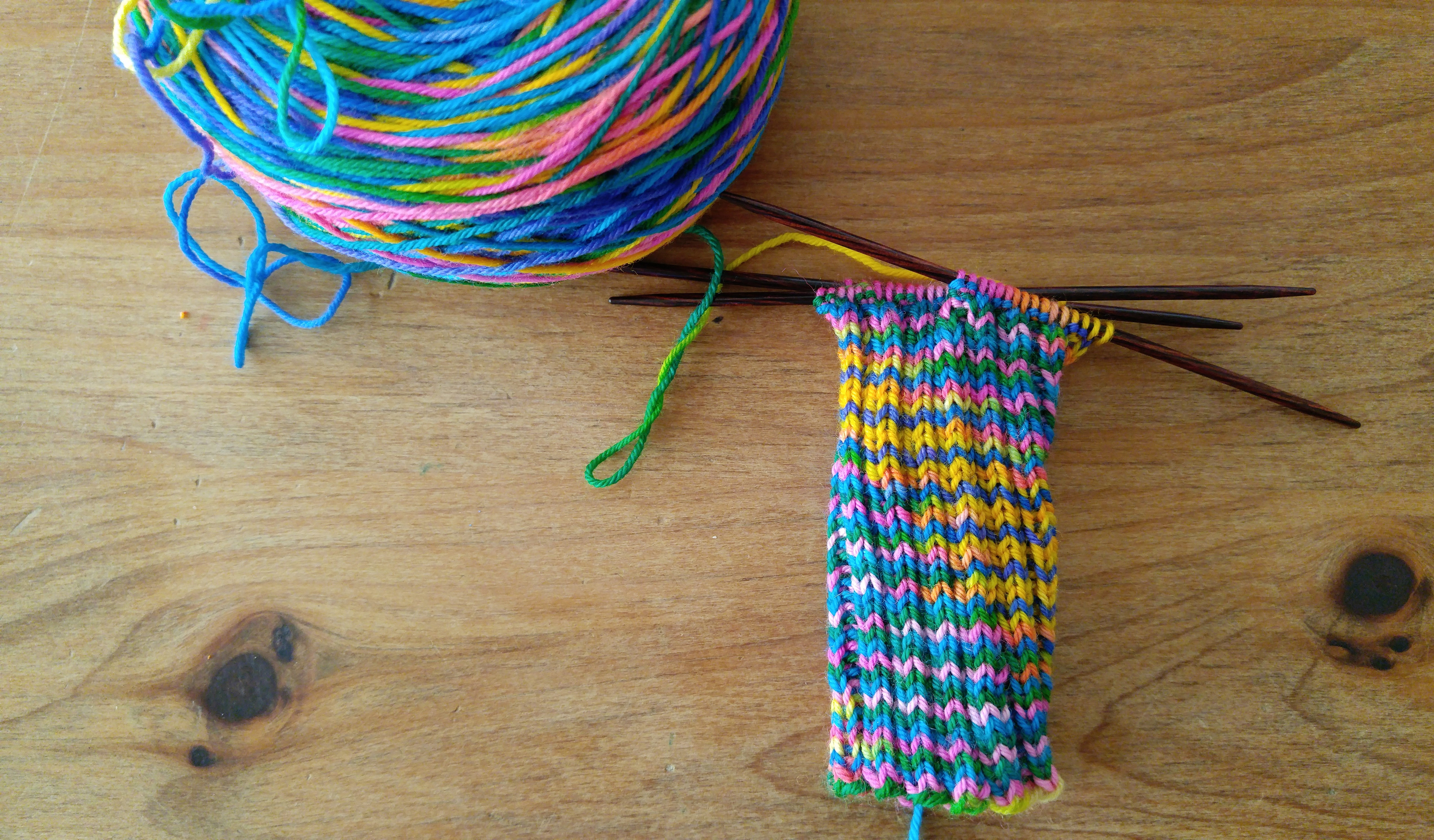 Rainbow socks in progress.