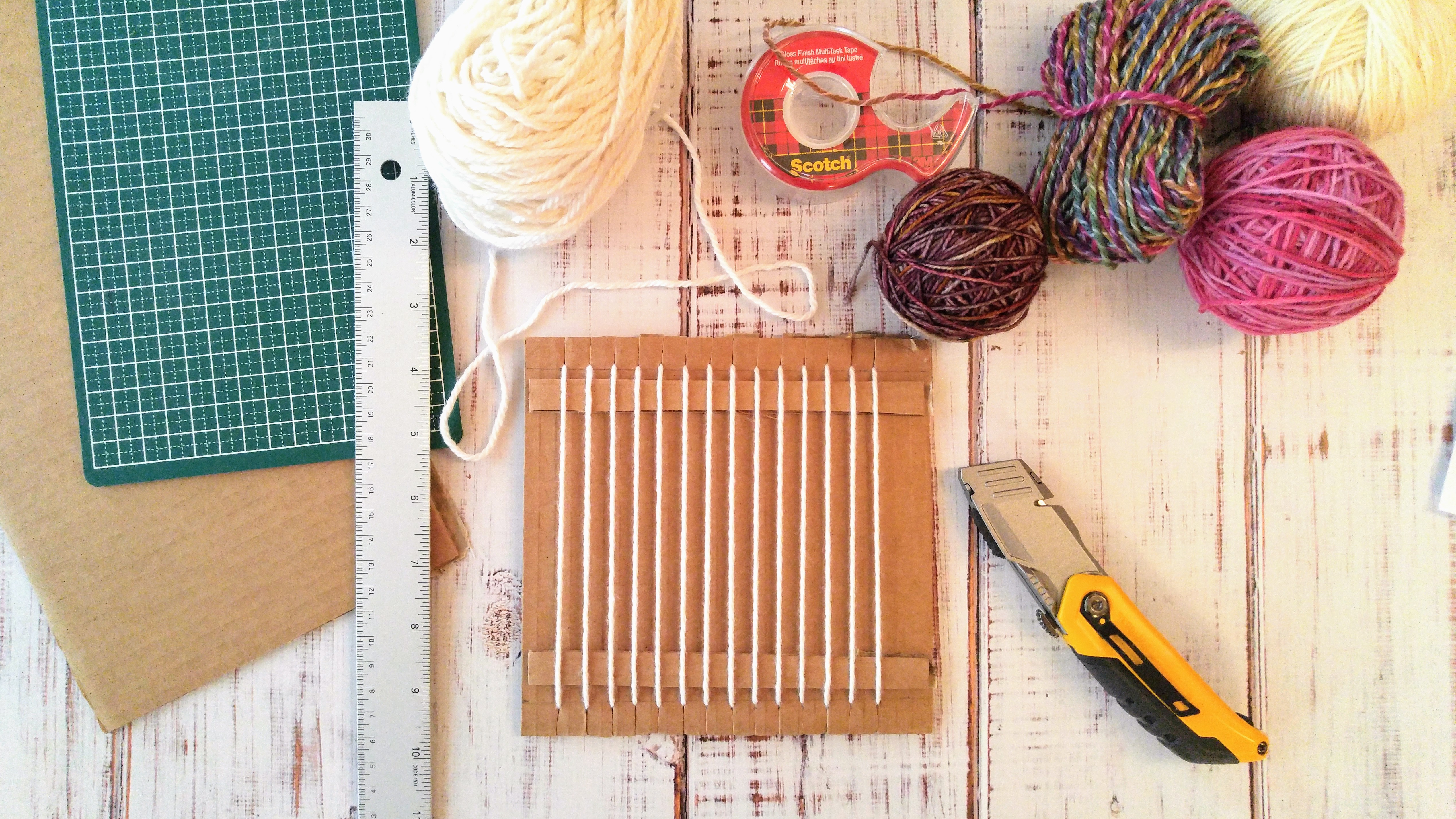 DIY cardboard loom for weaving